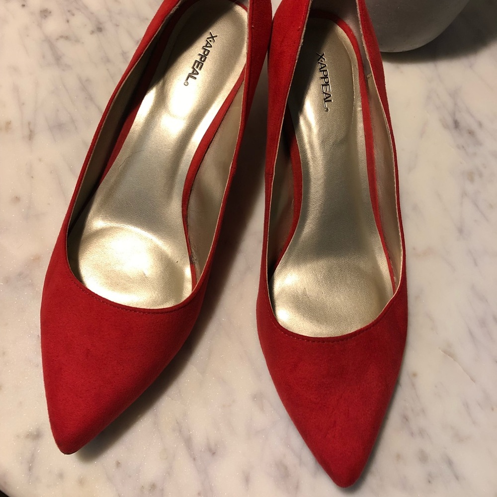X -Appeal Faux Suede Red Kitten Heels